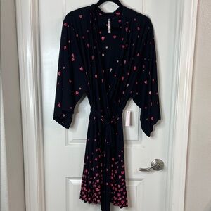 Soma Black cool nights robe with Red Heart Pattern